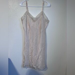 Elegant Cream Lace Trim Slip Dress
